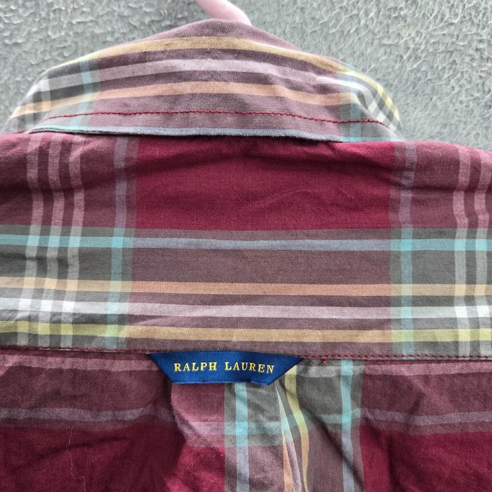 Ralph Lauren Men Button Up Shirt Medium Red Plaid Classic Fit Long Sleeve READ